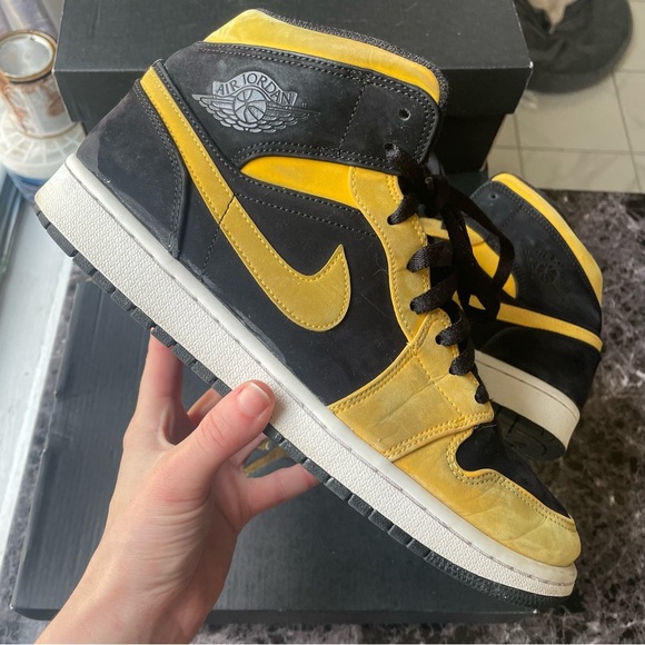 Jordan Other - Jordan 1 Mid Yellow Toe Black University Gold Suede Leather Nike 10 Men's